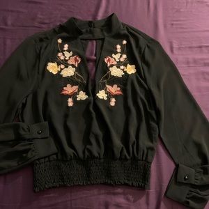 Sheer embroidered black top NWOT